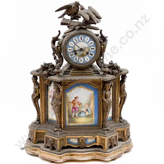 Antique Impressive Gilt Metal Mantle Clock