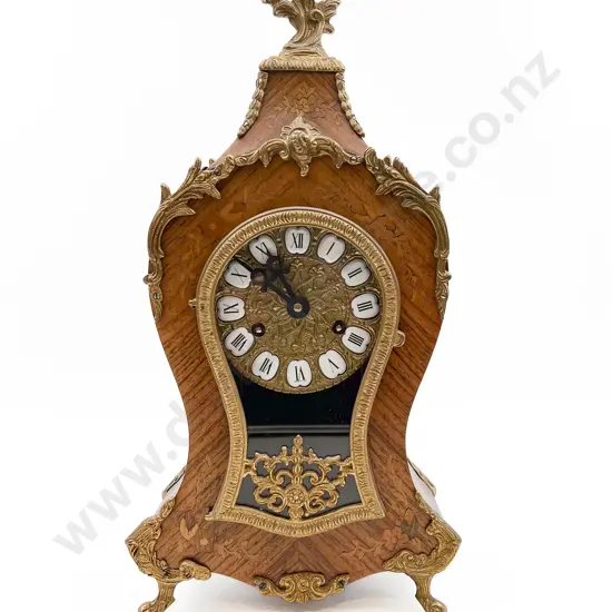 Reproduction Gilt Metal and Marquetry Cased Mantle Clock