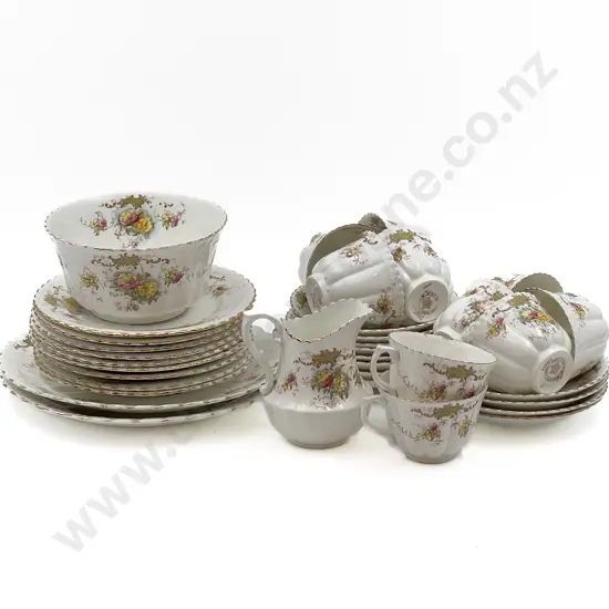 Fancy China Part Tea Set Together with Vintage Picnic Basket