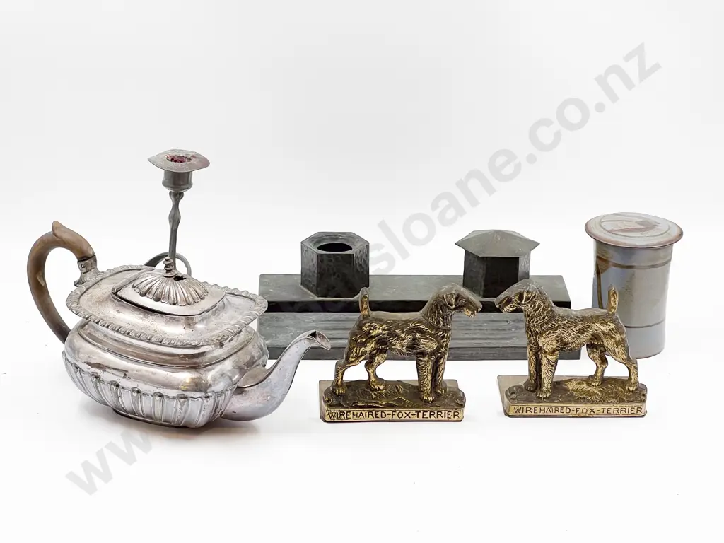 Box of Assorted Including Brass Dog Form Bookends etc Image 1++
