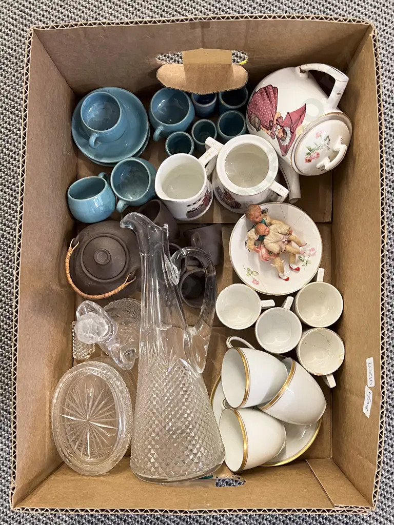 Box of Assorted Including Miniature Tea Sets and Pressed Glassware etc Image 1++