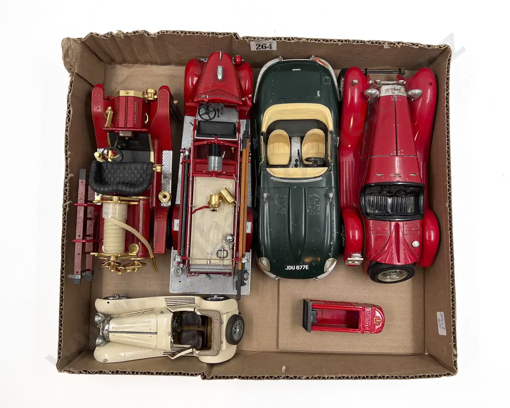 Large Scale Diecast Two Fire Engine Models and Three Sports Vehicles Image 1++