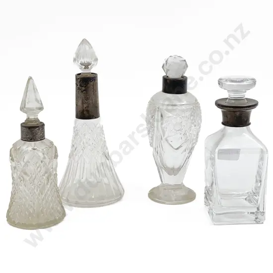 Four S/S Rimed Scent Bottles