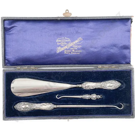 Cased S/S Handled Shoe Horn & Button Hooks