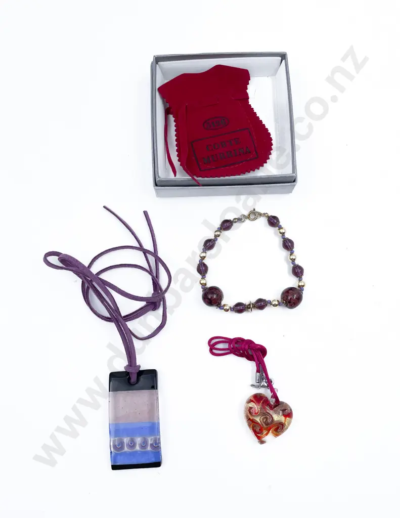 New Murano Glass Made in Italy Bead Bracelet Pendant and Heart Pendant Image 1++