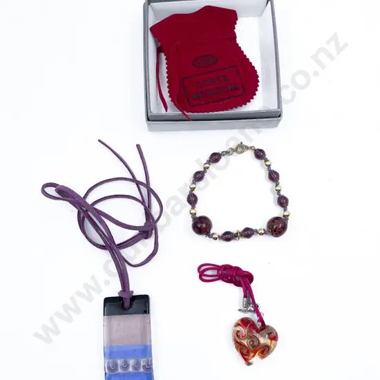 New Murano Glass Made in Italy Bead Bracelet Pendant and Heart Pendant
