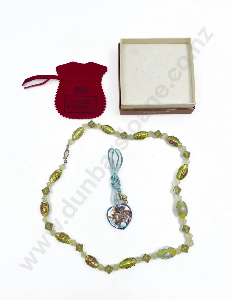 New Murano Glass Made in Italy Bead Necklace and Heart Pendant Image 1++