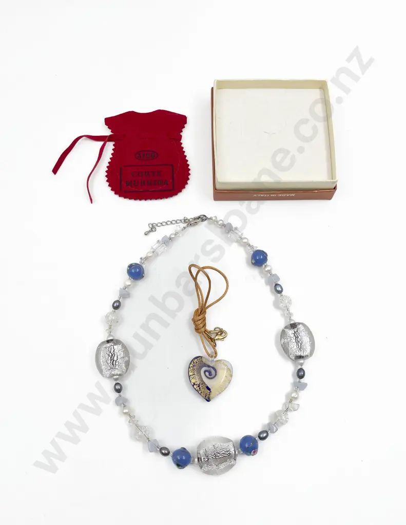 New Murano Glass Made in Italy Bead Necklace and Heart Pendant Image 1++
