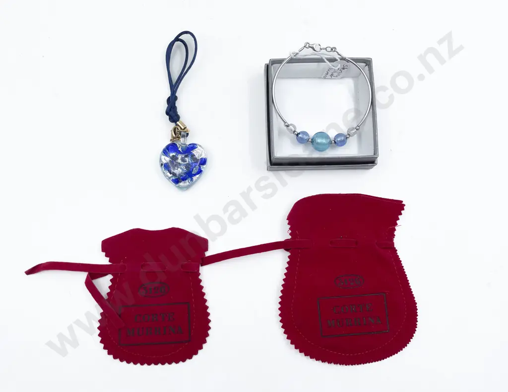 New Murano Glass Made in Italy Bead and S/S Bracelet and Heart Pendant Image 1++
