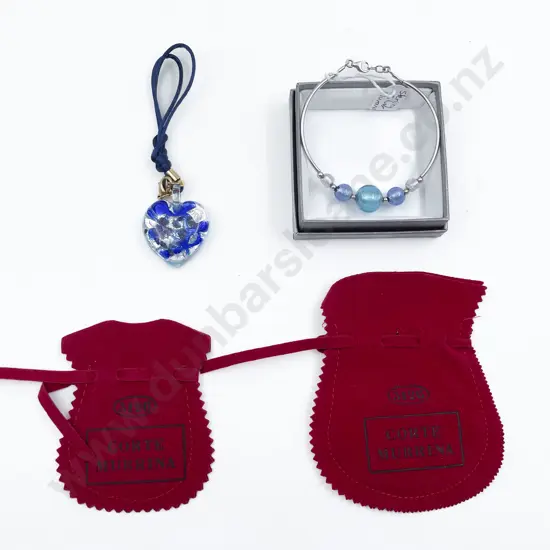 New Murano Glass Made in Italy Bead and S/S Bracelet and Heart Pendant