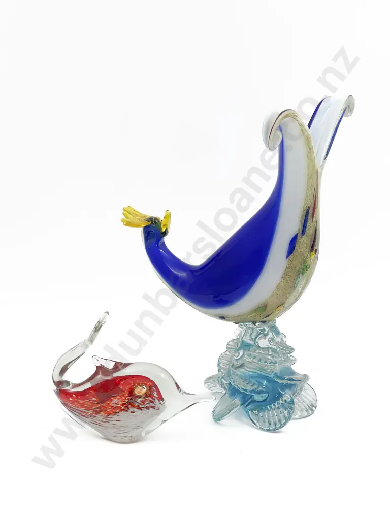Murano Art Glass Lyerbird with Art Glass Fish Image 1++