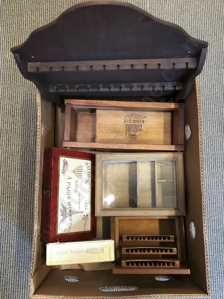 Box of Assorted Including Display Case Spoon Rack Cigar Boxes etc Image 1++