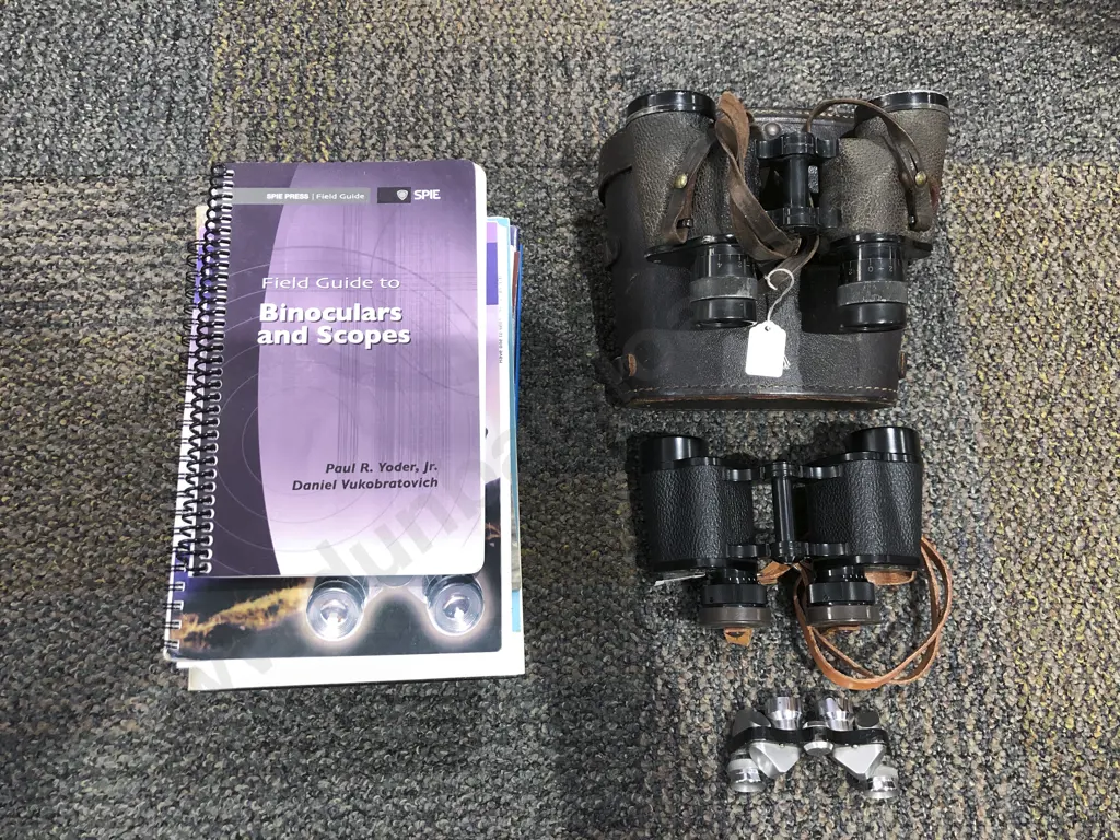 Three Pairs of Vintage Binoculars with Twelve Books on Binoculars and Optics Image 1++