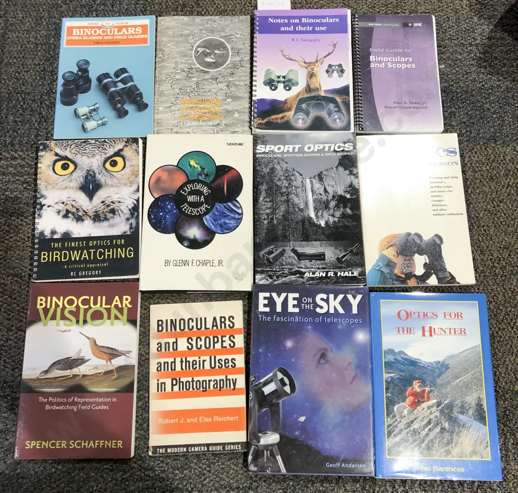 Three Pairs of Vintage Binoculars with Twelve Books on Binoculars and Optics Image 1++