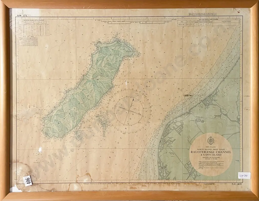 Vintage NZ Map of Rauoterangi Channel and Kapiti Island Image 1++
