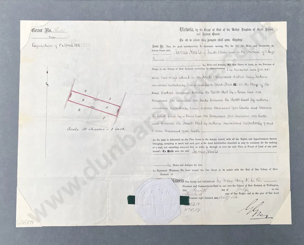 New Zealand Land Deed - 1866 Signed By Sir George Grey Image 1++