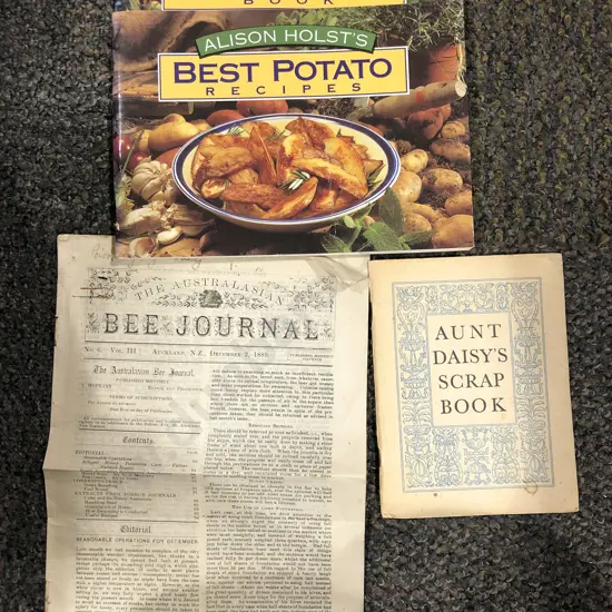 Two Small Signed Alison Holst Cook Books With Signed Aunt Daisy's Scrap Book