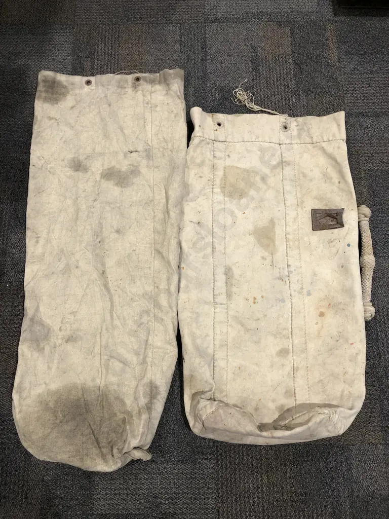 Two Vintage Duffel Bags Together with Assorted Vintage Life Jackets Image 1++