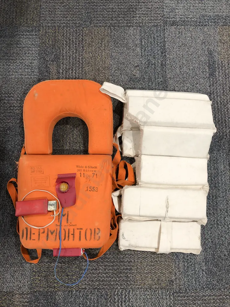 Two Vintage Duffel Bags Together with Assorted Vintage Life Jackets Image 1++