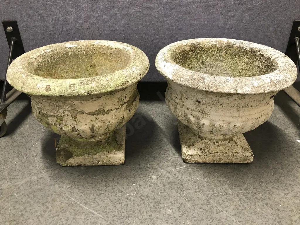 Pair of Concrete Decorative Garden Pots Image 1++