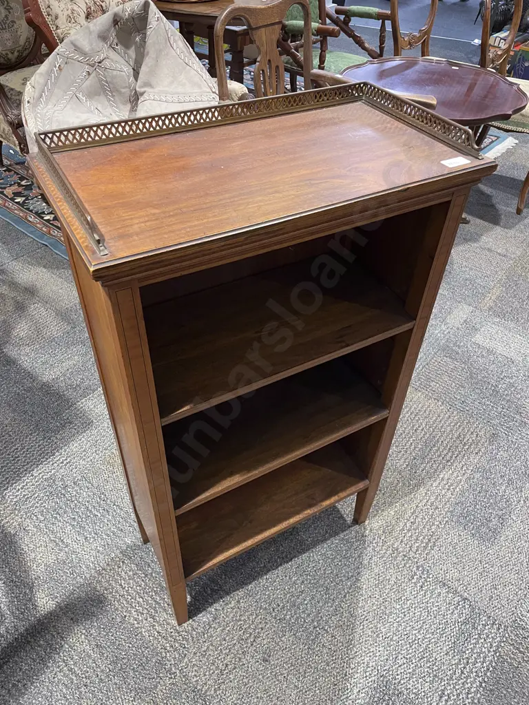 Edwardian Mahogany Sheraton Revival Bookcase with Brass Gallery Top Image 1++