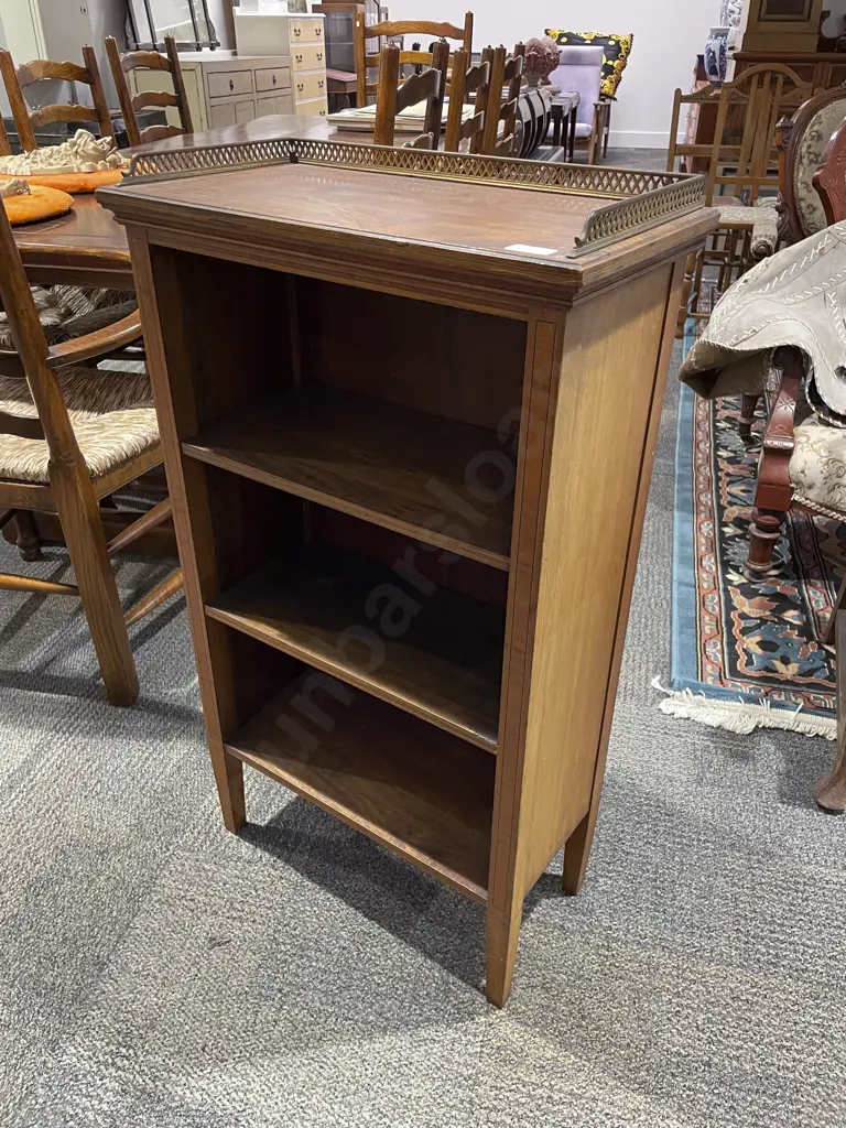 Edwardian Mahogany Sheraton Revival Bookcase with Brass Gallery Top Image 1++