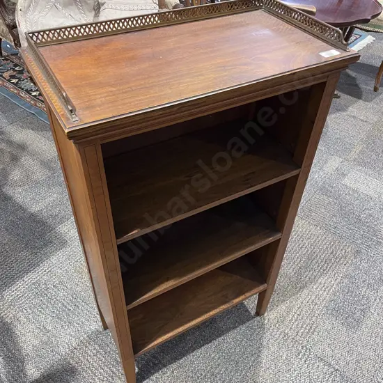 Edwardian Mahogany Sheraton Revival Bookcase with Brass Gallery Top
