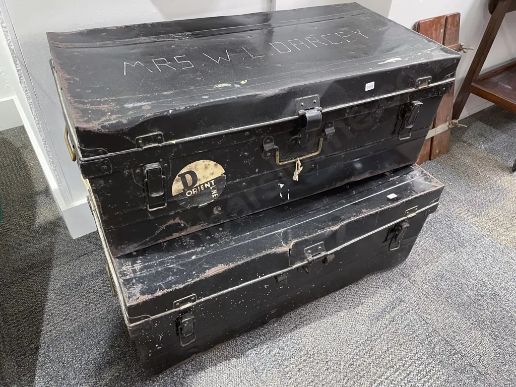 Pair of Tin Travel Trunks Image 1++
