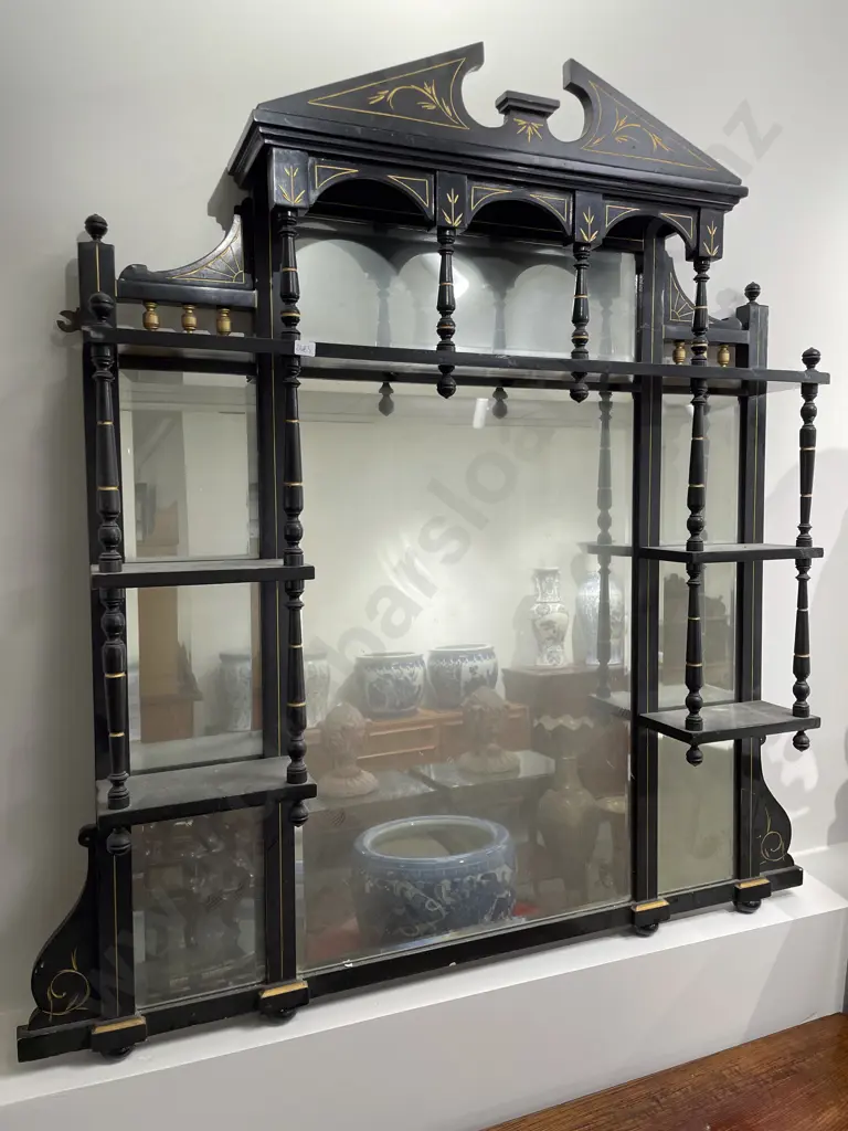 Ebonised Sectional Over Mantle Mirror with Whatnot Shelves Image 1++
