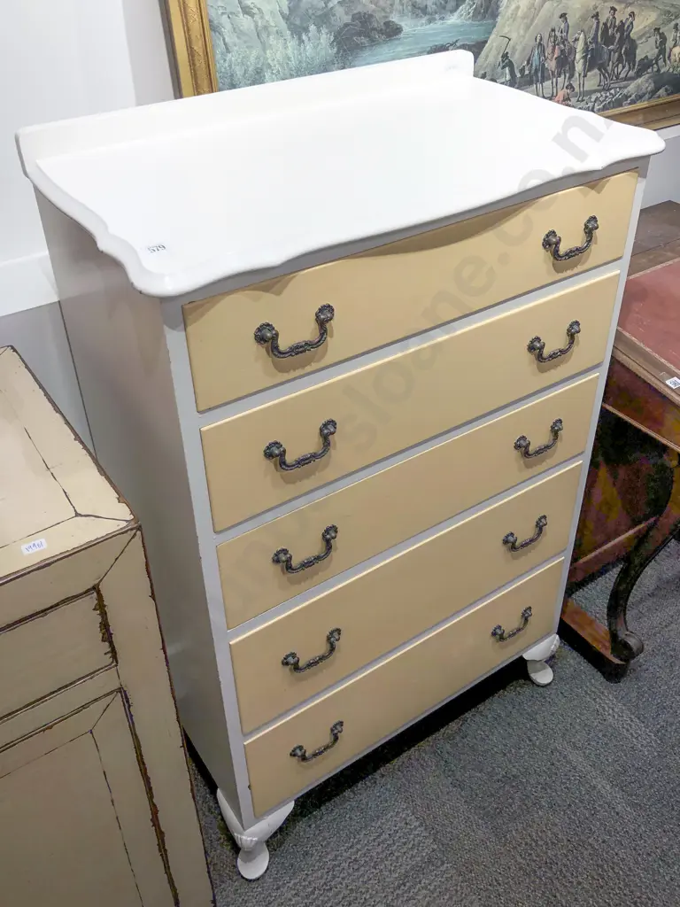 Painted Five Drawer Chest of Drawers Image 1++