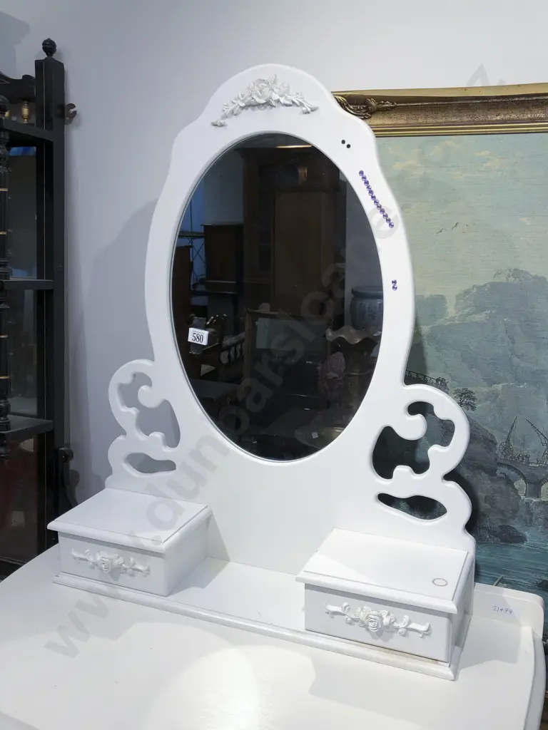 White Painted Two Drawer Dressing Table Mirror Image 1++
