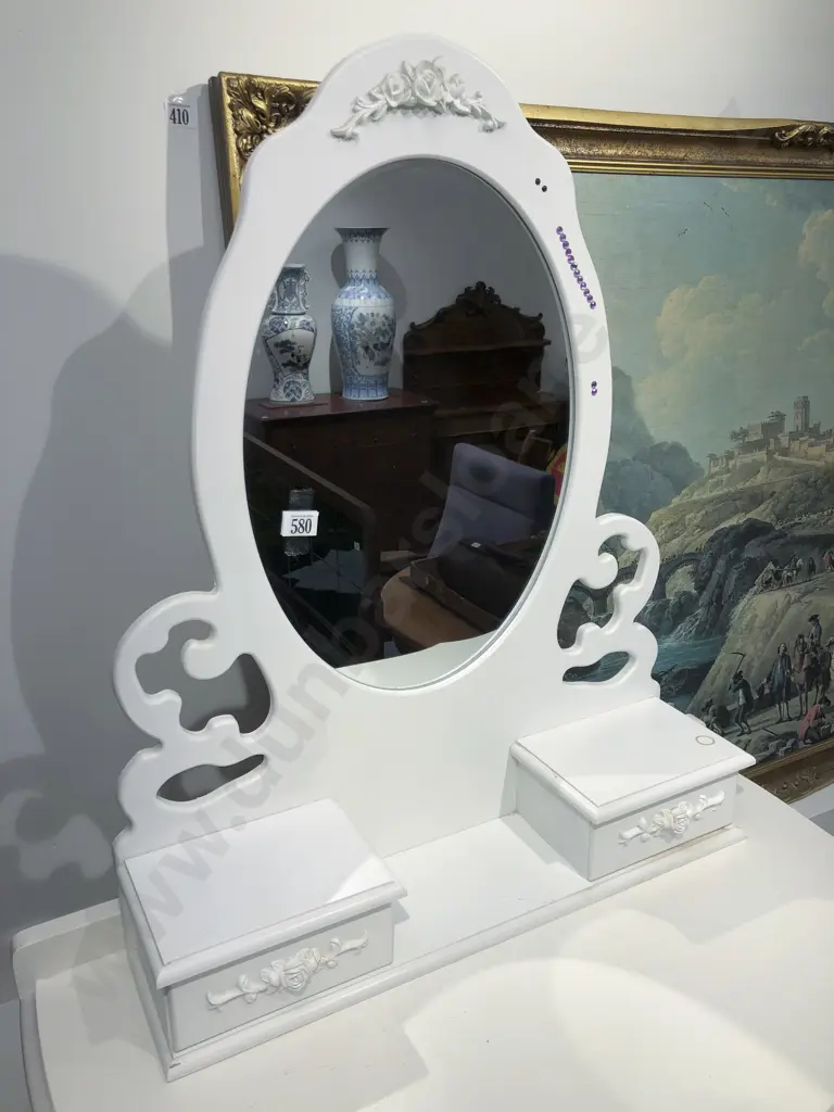 White Painted Two Drawer Dressing Table Mirror Image 1++