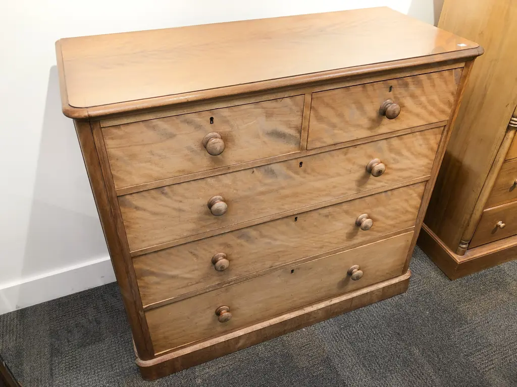Victorian Satin Birch Flat Front Chest of Drawers Image 1++