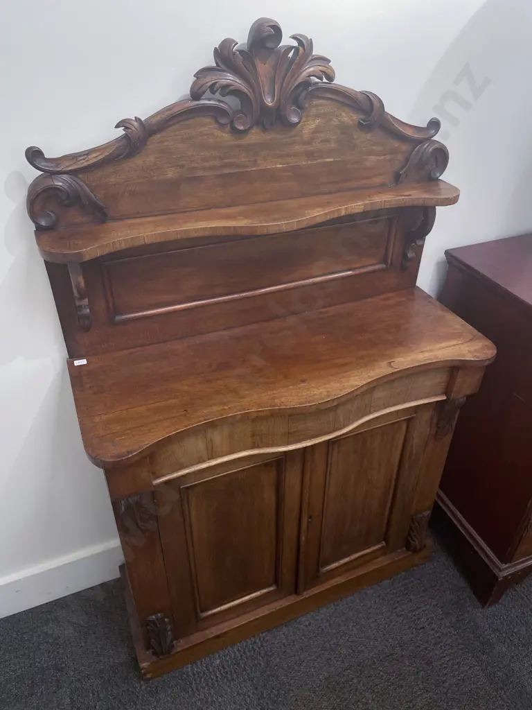 Victorian Serpentine Front Chiffonier with Shelfed Gallery Back Image 1++
