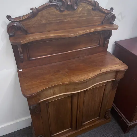 Victorian Serpentine Front Chiffonier with Shelfed Gallery Back