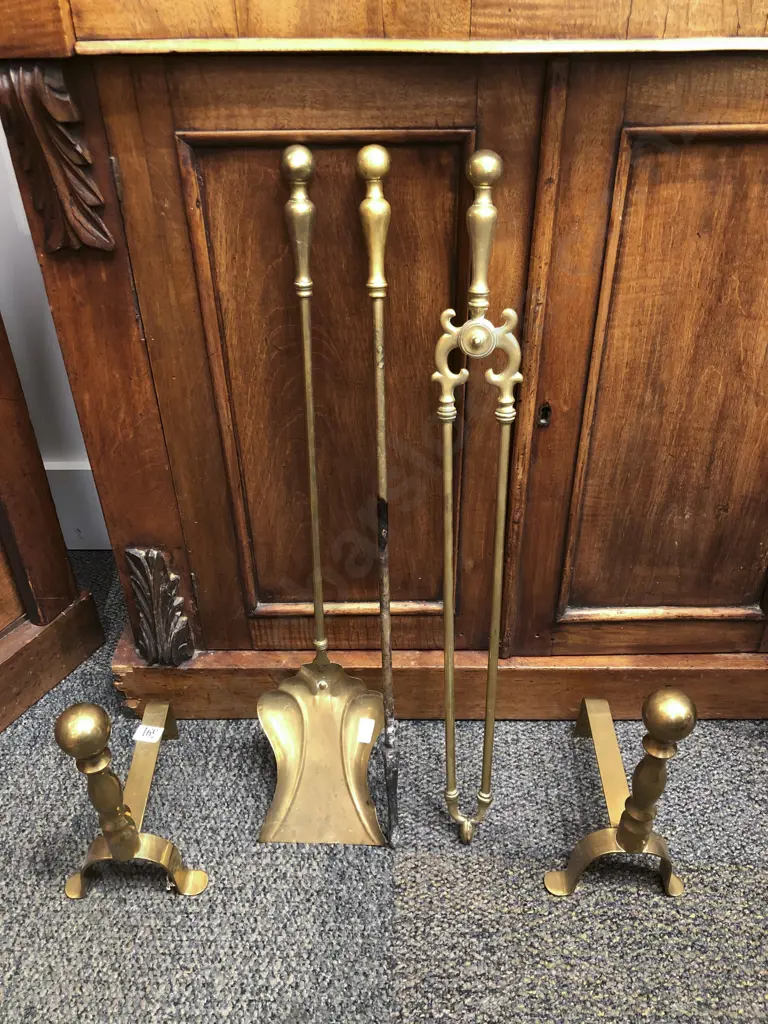 Three Piece fire Tidy Set Together with Pair of Fire Dogs Image 1++