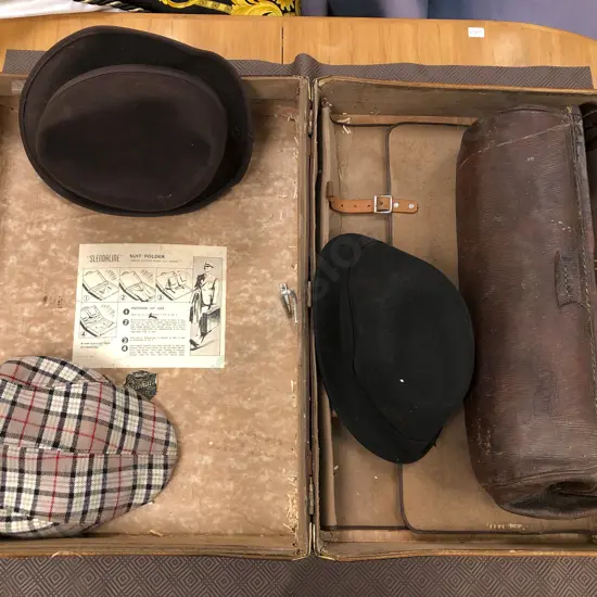 "Slendaline" Suit Folder Suitcase with Assorted Hats and Leather Bag