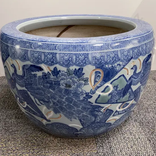 Large Blue and White Ceramic Hibachi