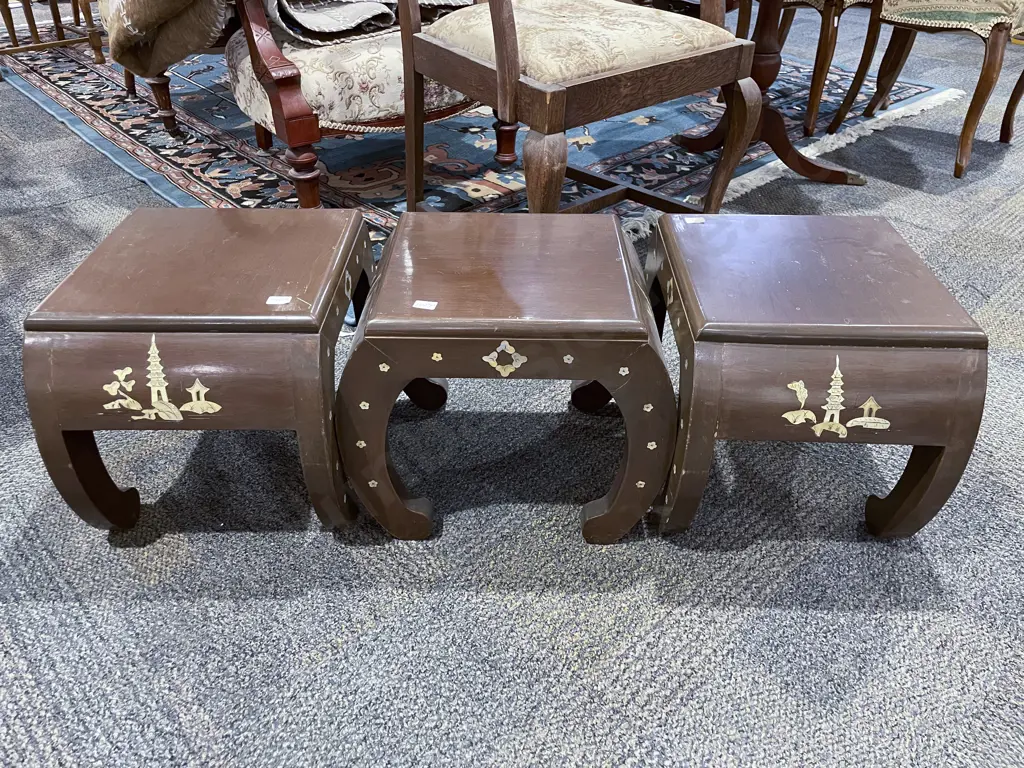 MOP Inlaid Coffee Table with Three Matching Stools Image 1++