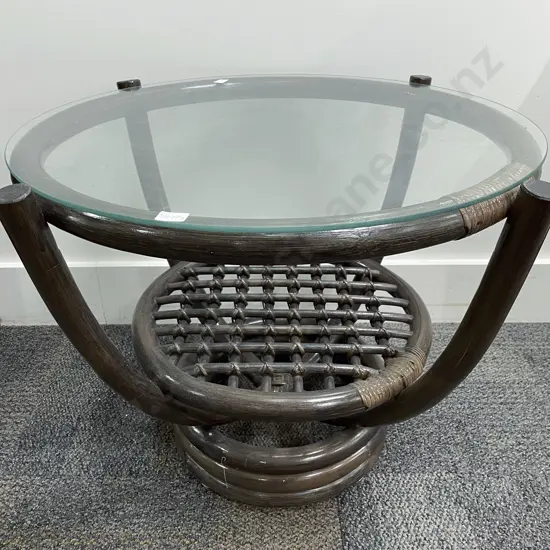 Cane Two Tier Glass Top Coffee Table