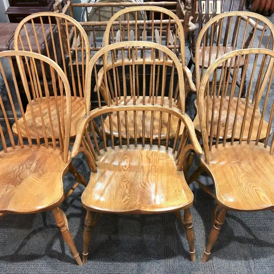 An Attractive Set Of Six Oak and Elm Windsor Country Kitchen Stick Back Chairs