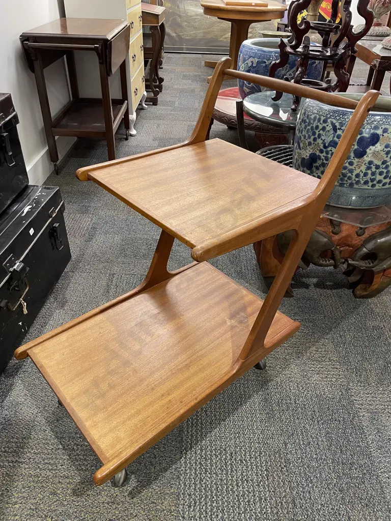 Mid-Century Teak Two Tier Trolley of Unusual Proportions Image 1++