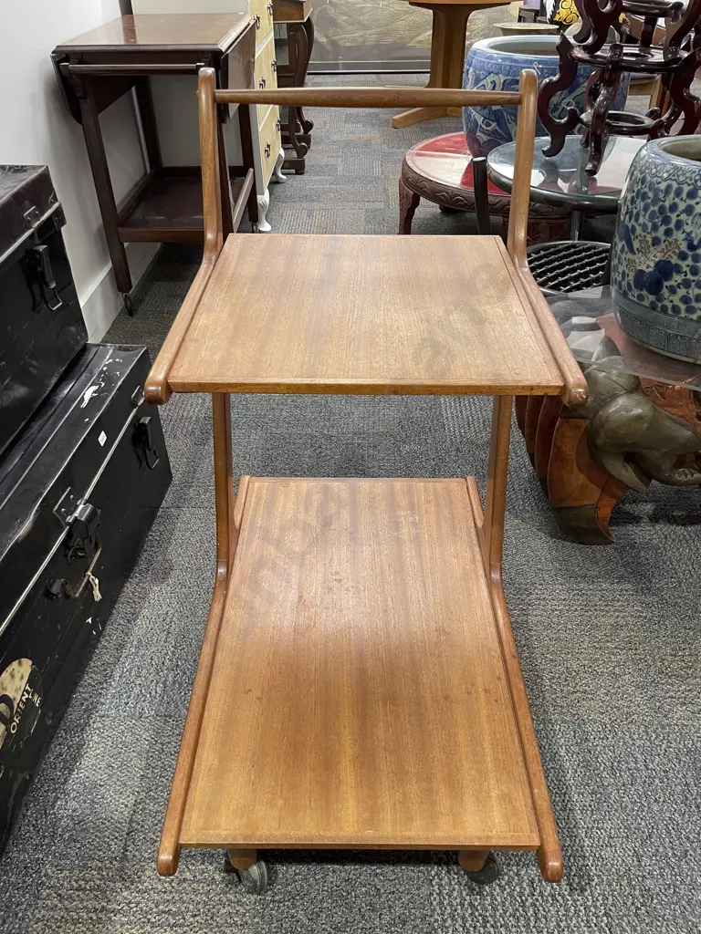Mid-Century Teak Two Tier Trolley of Unusual Proportions Image 1++