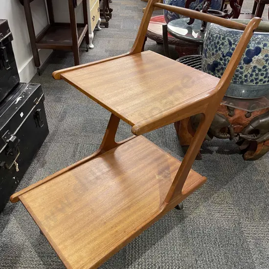 Mid-Century Teak Two Tier Trolley of Unusual Proportions
