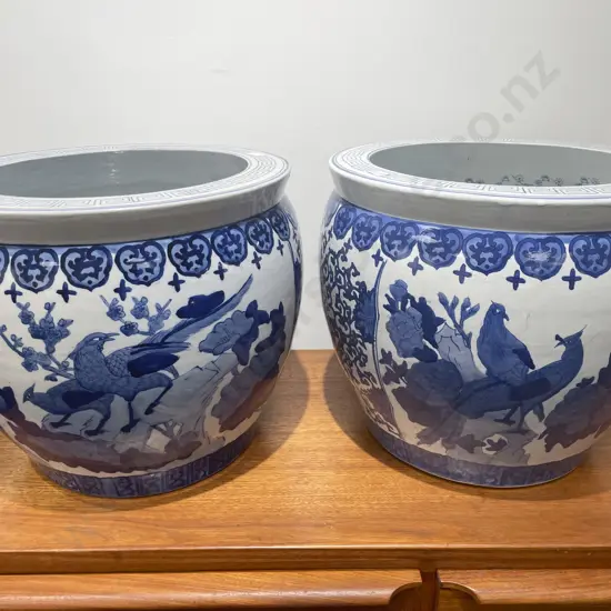 Pair of Blue and White Hibachi