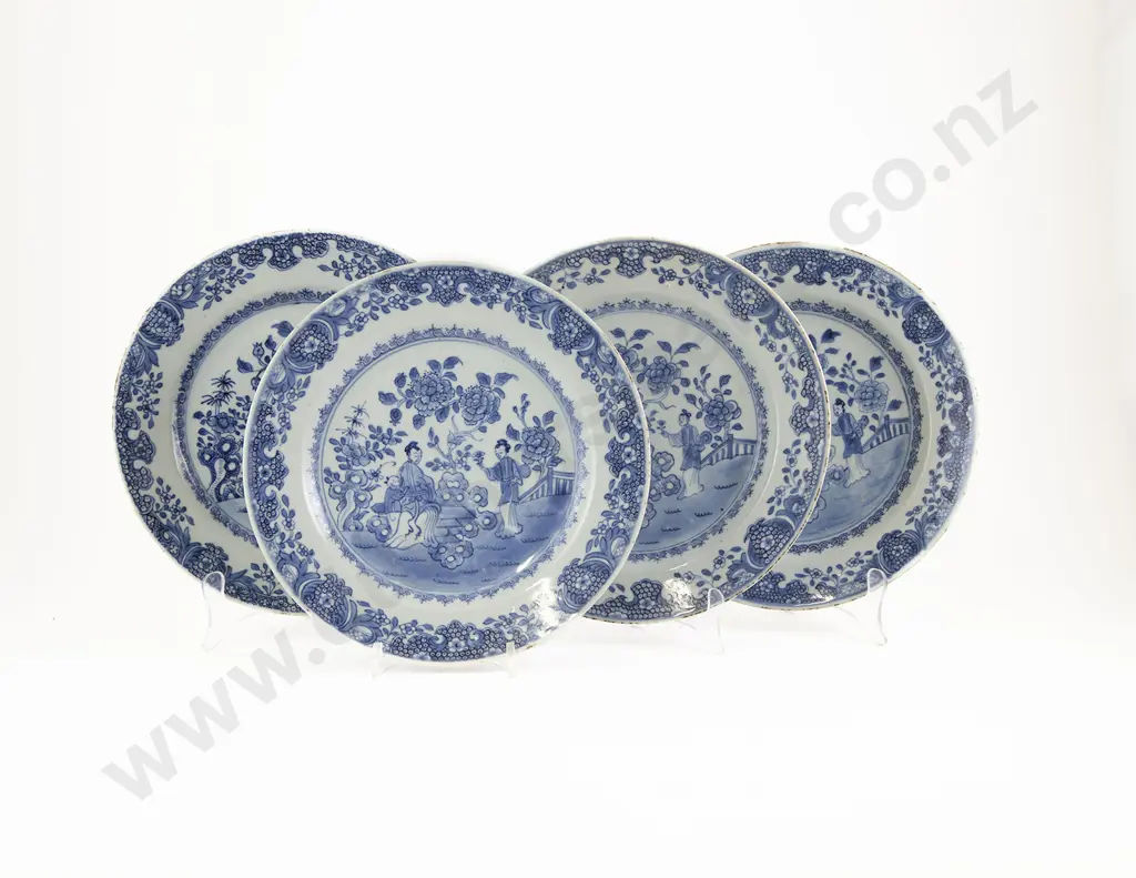 Four 19th Century Chinese Export Porcelain Blue and White Plates Image 1++