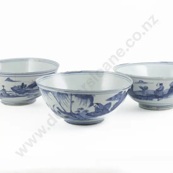 Three Qing Dynasty Blue and White Porcelain Bowls