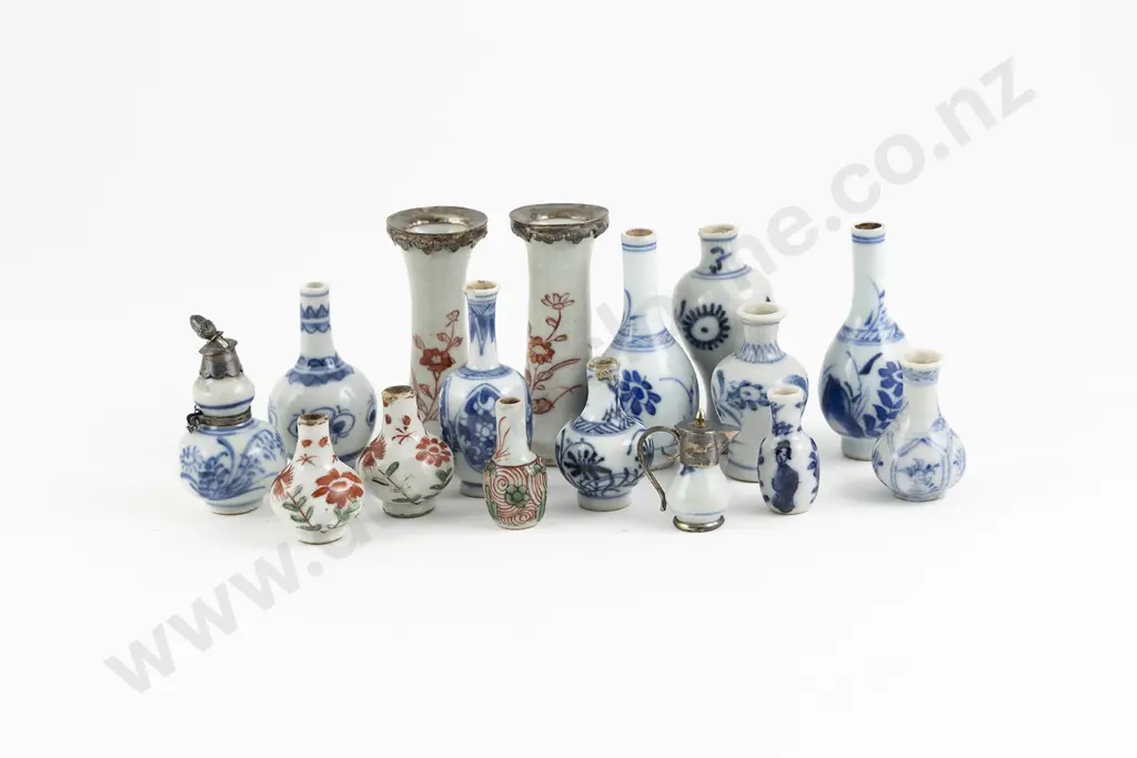 A Collection Of Seventeen 19th Century Miniature Chinese Vases Image 1++