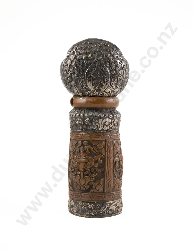 A Rare Large 19th Century Tibetan Silver And Copper Monastic Seal Chop Image 1++