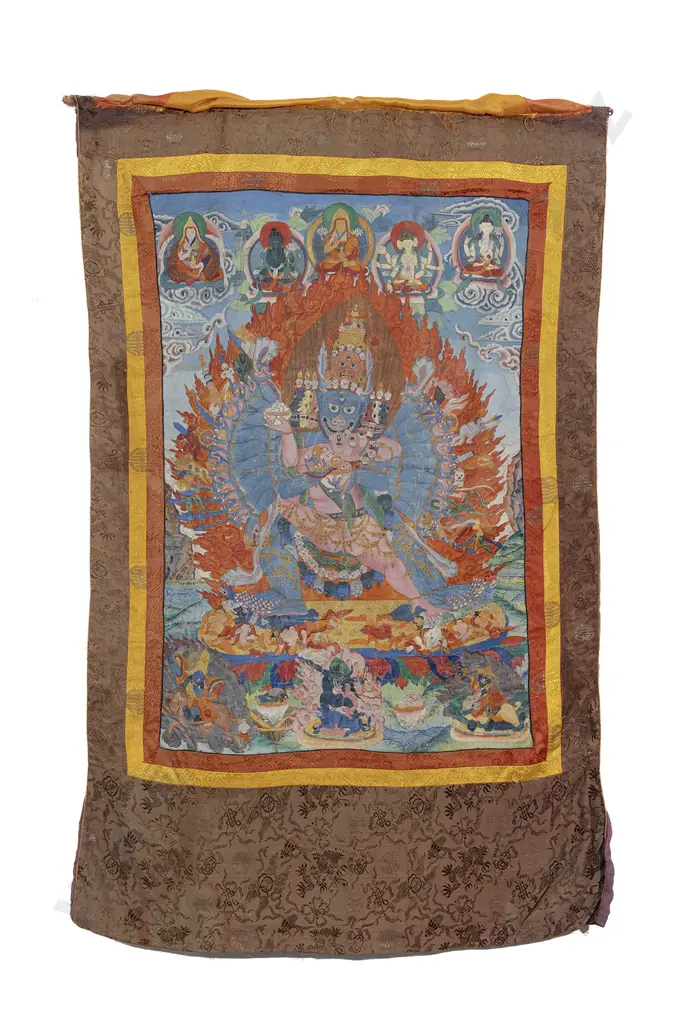 A Tibetan Thangka Depicting The Wrathful Vajrayana Deity Yamantaka Image 1++